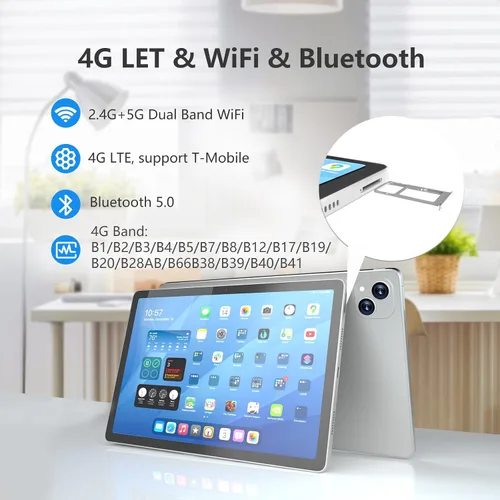 Vista 5 de NRKDUBQ Tablet Android 15 de 11 pulgadas 128GB con ranura para tarjeta SIM, teclado de 20 GB de RAM, tableta celular 4G LTE T-moblie Phablet