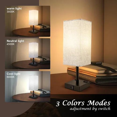 Vista 2 de Lámpara de mesa táctil para dormitorio, lámpara de noche regulable continua con puertos USB C+A y 3 temperaturas de color, luz de mesita de noche
