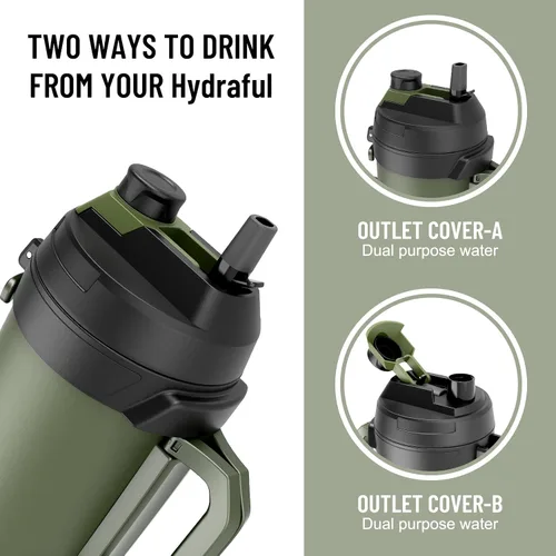 Vista 2 de Hydraful - Jarra de galón, botella de agua grande de acero inoxidable con aislamiento al vacío de triple pared de 128 onzas, botella de agua grande