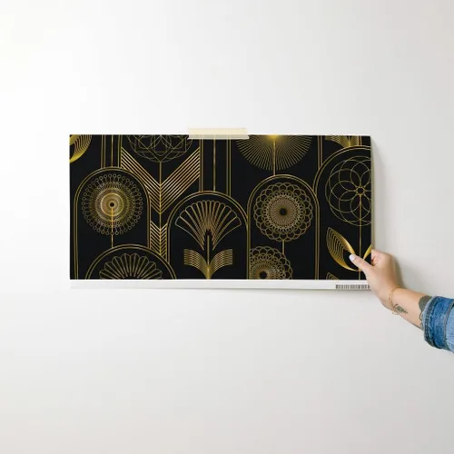 Vista 7 de Spoonflower Papel tapiz para despegar y pegar, diseño de flores Art Deco de los años 20, flores negras, geométricas, oscuras, papel tapiz extraíble