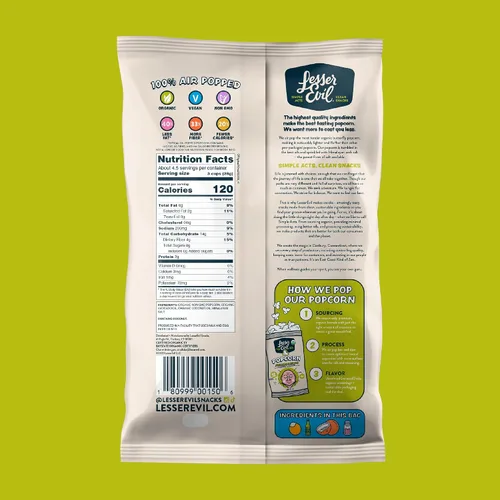 Vista 3 de LesserEvil Palomitas de maíz orgánicas "Avocado-licious", exclusivo de Amazon, calidad premium, mínimamente procesado, sin aceite vegetal, 4.6