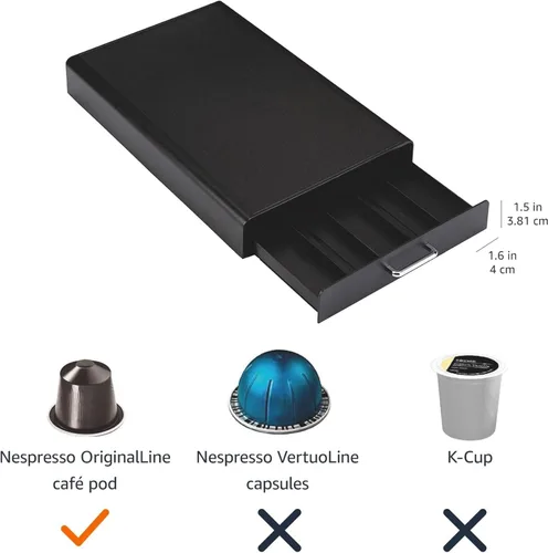 Vista 5 de Amazon Basics – Cajón de almacenamiento de cápsulas de café Nespresso OriginalLine, capacidad de 50 cápsulas, negro