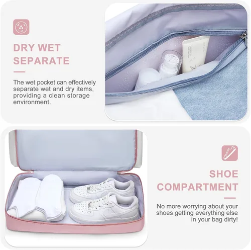 Vista 310 de Pequeña bolsa de gimnasio para mujer, bolsa de viaje con compartimento para zapatos