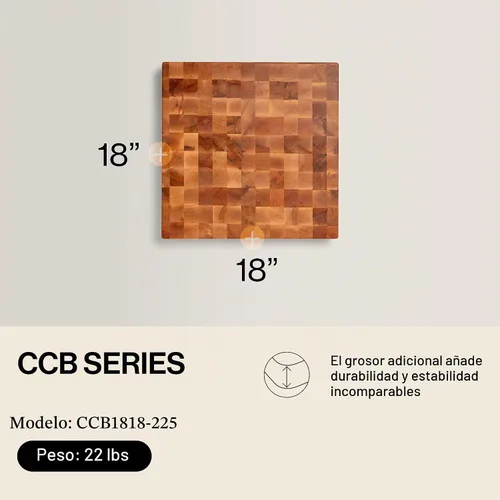 Vista 2 de John Boos CCB Series Tabla de cortar cuadrada de madera de arce de 18 x 18 pulgadas - 2.25 pulgadas de grosor, bloque de carnicero reversible de 22