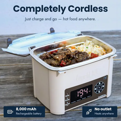 Vista 5 de LunchEAZE Core Gen 2 Lonchera Calentada y Eléctrica Sin Cable – Alimentada por Batería, Capacidad de 4 Tazas, 104°C, Calefacción Programada