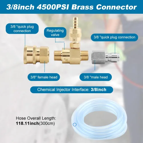 Vista 2 de Inyector aguas abajo para lavadora a presión, kit de jabón de lavadora eléctrica ajustable e inyector químico, conexión rápida de 3/8 pulgadas, 4500
