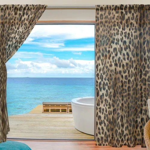 Vista 4 de Cortinas traslúcidas con estampado de leopardo animal, cortinas de gasa para sala de estar, dormitorio, cocina, decoración del hogar, 55 x 78