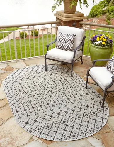 Vista 71 de Unique Loom Outdoor Trellis Collection - Alfombra de área con diseño de enrejado tribal (2 pies 2 pulgadas x 3 pies 1 pulgada, ovalada, azul/marfil)