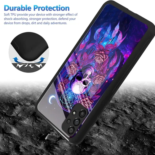 Vista 3 de Funda para Samsung Galaxy A32 5G con protector de pantalla, parte trasera de vidrio templado + TPU de silicona suave que absorbe los golpes, funda