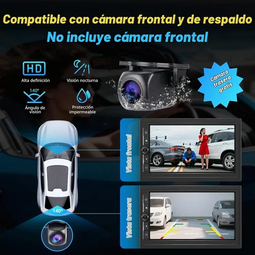 Vista 5 de Haudio Estéreo de auto de doble DIN de 7 pulgadas con Apple CarPlay/Android Auto, pantalla táctil HD con 2+32 GB, enlace espejo, cámara de respaldo