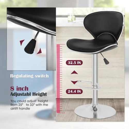 Vista 4 de PayLessHere Taburetes de bar taburetes de mostrador con altura ajustable giratorias, respaldo de piel sintética, juego de 2 sillas de comedor