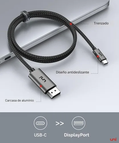 Vista 7 de uni Cable USB C a DisplayPort para oficina en casa (4K @60Hz, 2K @165Hz), cable USB tipo C a DisplayPort de aluminio resistente