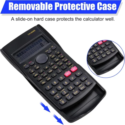 Vista 3 de Saillong Calculadora científica de ingeniería de 2 líneas, calculadora matemática de fracciones de función negra para negocios, oficina