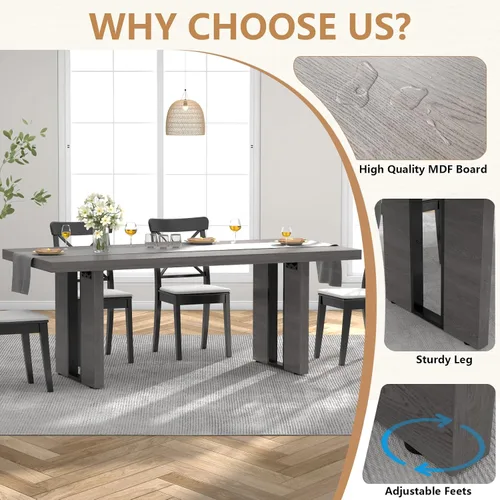 Vista 6 de Loomie Mesa de comedor de 70.8 pulgadas, mesa de cocina rústica para 6-8 personas, muebles de comedor grandes, mesa rectangular para sala de estar