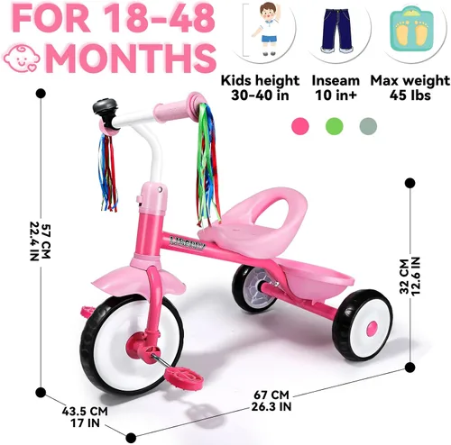 Vista 7 de Liberry Triciclo para niños de 2, 3 y 4 años, triciclo para niños con campana, cesta trasera y pedal extraíble, bicicleta de 3 ruedas, juguetes