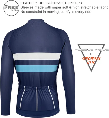 Vista 2 de CEROTIPOLAR Camisetas de ciclismo de ajuste estándar con forro polar chaquetas de bicicleta de manga larga para otoño e invierno