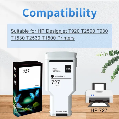 Vista 3 de Compatible con HP 727 Cyan 300ML Cartucho de tinta remanufacturado de repuesto para HP 727 para HP 727 para HP 727C para impresoras HP DesignJet