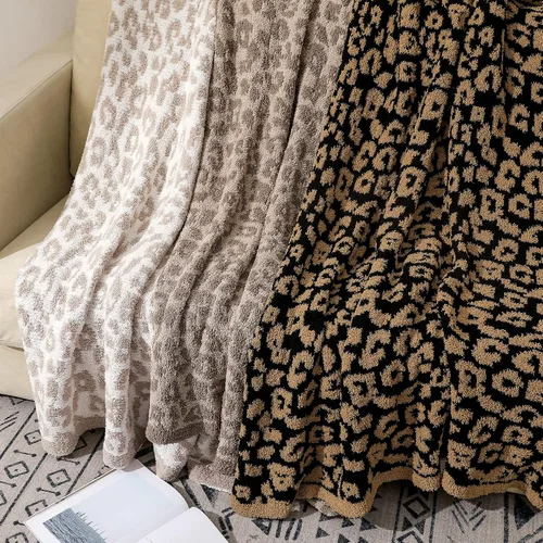 Vista 7 de bearberry Manta de Tiro Mullida de Punto de Leopardo, Manta de Microfibra Suave, Acogedora y Cálida para Sofá, Cama, Viajes (Leopardo, 51"x70")