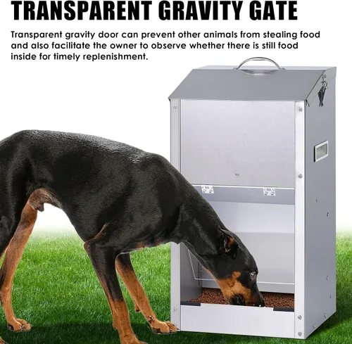 Vista 4 de Comedero automático para perros de raza grande, material de acero inoxidable 25 Lbs Dog Dry Food Dispenser with Clear Flap Door, Gravity Pet