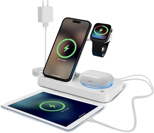 Vista 7 de Estación de carga inalámbrica 4 en 1 para iPhone, Apple Watch y AirPods - Cargador inalámbrico para iPhone Series 16/15/14/13/12 - Apple iWatch Negro