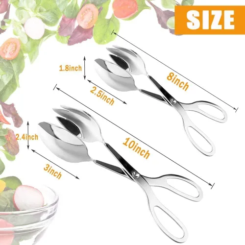 Vista 2 de Pinzas de buffet, pinzas de acero inoxidable para ensalada, pinzas para alimentos, antideslizantes y de fácil agarre, ergonómicas