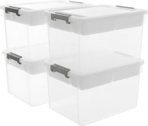 Vista 16 de Citylife Contenedores de almacenamiento de plástico de 17 cuartos de galón, caja de almacenamiento transparente con bandeja extraíble, caja