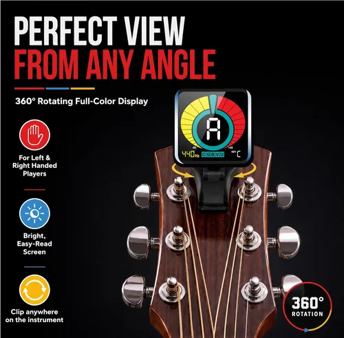 Vista 9 de KLIQ UberTuner, afinador profesional de clip para guitarra, bajo, ukelele, violín, mandolina, banjo y todos los instrumentos, afinación cromática