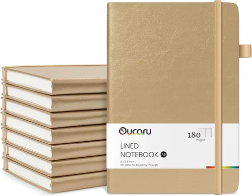 Vista 15 de Oucaru Cuaderno rayado, paquete de 8, 180 páginas, diarios A5 para escribir, papel grueso de 100 GSM, cuadernos pequeños diarios para mujeres