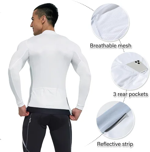 Vista 80 de Santic - Camiseta de ciclismo para hombre, manga larga, reflejante, cremallera completa, con bolsillos
