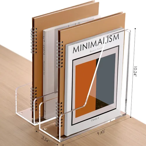 Vista 3 de SANRUI Paquete de 2 soportes de acrílico para archivadores de revistas, organizador de escritorio, revistero, transparente, vertical