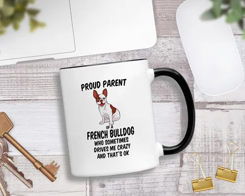 Vista 2 de Casitika Regalos de bulldog francés. Taza de café Frenchie de 11 onzas. Taza de bulldog francés para mamá o papá. Taza divertida con arte de perro