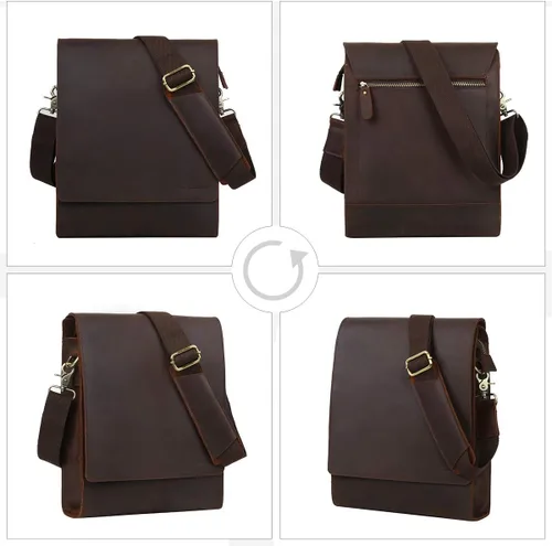 Vista 5 de Leathario Bolso bandolera de cuero genuino para hombre, bolso de hombro para hombre, pequeño mensajero, retro, viaje, trabajo