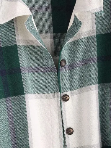 Vista 7 de ZAFUL Camisa de manga larga a cuadros para mujer, mezcla de lana con botonadura, chaqueta fina, blusa casual con bolsillo.