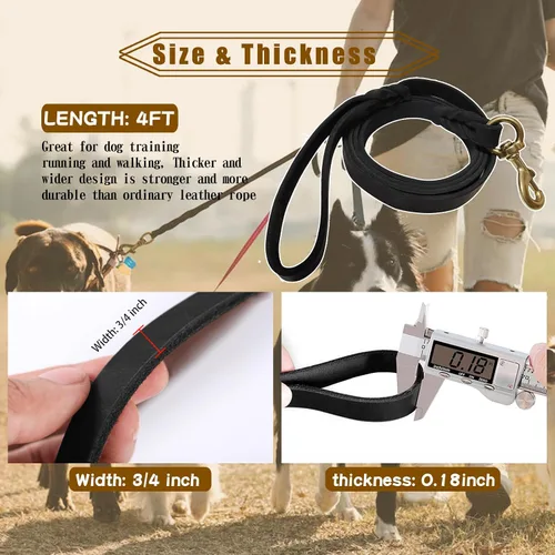Vista 3 de Correa de perro de cuero 4 pies x 3/4 pulgada, Correa de entrenamiento para perros de cuero genuino trenzado resistente, suave y cómoda para perros