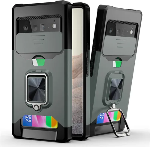 Vista 8 de Funda tipo billetera para Google Pixel 7/7Pro, con cubierta deslizante para cámara, ranura para tarjetero y anillo magnético con soporte, funda Negro