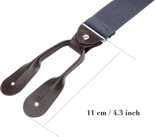Vista 35 de AWAYTR Tirantes de botón marrón para hombre, tirantes elásticos ajustables en forma de Y