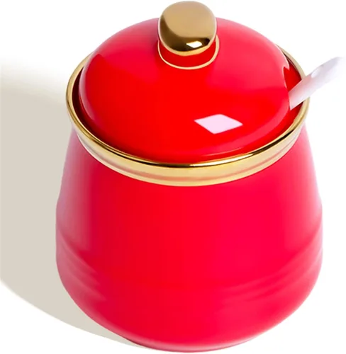 Vista 8 de Azucarero de 12 oz con tapa y cuchara, tarro de azúcar de cerámica simple, contenedor de azúcar, dispensador de azúcar, accesorios de barra de café