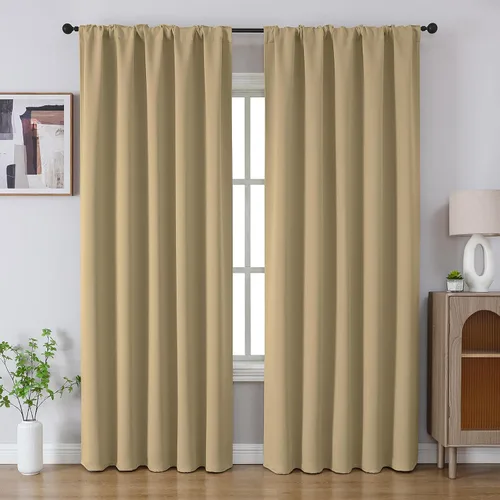 Vista 9 de CUCRAF Cortinas Opacas Beige de 45 Pulgadas, con Aislamiento Térmico Reductor de Ruido con Bolsillo para Barra, Cortinas de Ventana para Dormitorio