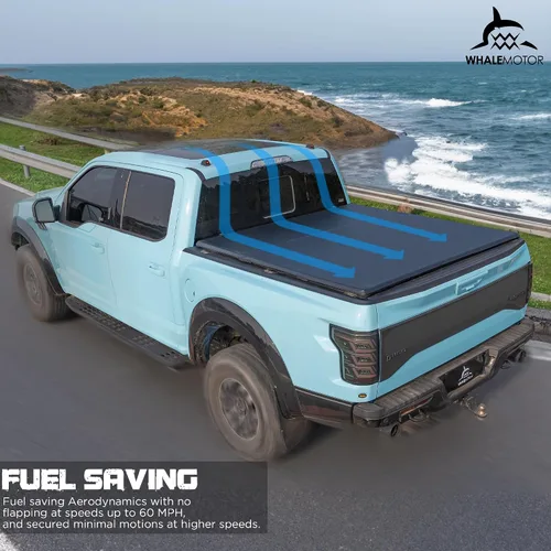 Vista 13 de Funda para tonneau de camioneta compatible con Ford Ranger 2019 2020 2021 2022 2023 5 pies de caja corta, estilo plegable suave (triple pliegue)