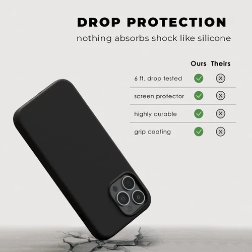 Vista 3 de Funda compatible con iPhone 12/iPhone 12 Pro, silicona negra con protector de pantalla [probada en caídas de 6 pies], funda protectora delgada