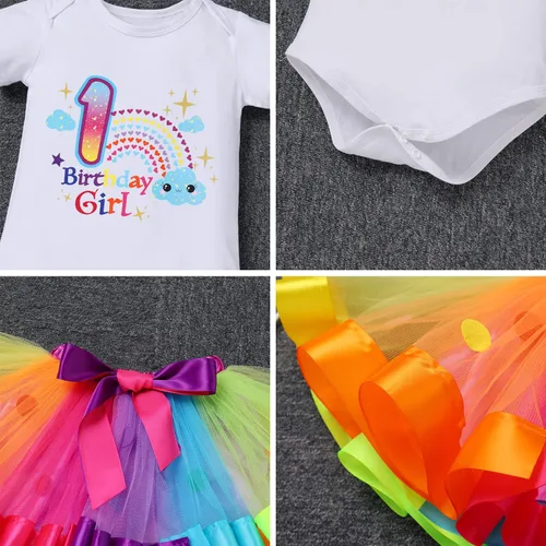 Vista 5 de ODASDO Conjunto de banda de tutú con diadema, diseño bohemio, arco iris, cumpleaños, para niñas y niños pequeños
