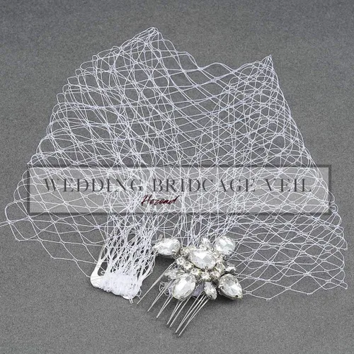 Vista 5 de Heread 1920s Crystal Bride Velo de jaula de pájaros para novia accesorios con peine para mujeres y niñas