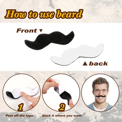 Vista 3 de Syhood 32 piezas de bigotes falsos para Halloween, autoadhesivas, bigote de barba, accesorios de mascarada de Navidad