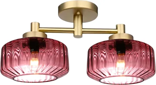Vista 29 de Moderna lámpara de techo semiempotrada rosa rubor con base dorada cepillada, lámpara de dormitorio para dormitorio de niñas, guardería, pasillo
