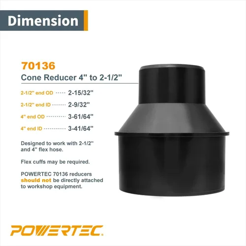 Vista 4 de POWERTEC 70338 Reductor de cono de manguera de 4 pulgadas a 2-1/2 pulgadas con juego de abrazadera de llave