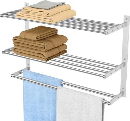Vista 9 de BETHOM Toallero para baño montado en la pared, toallero de 3 niveles estilo hotel con toalleros, toalleros de níquel cepillado para baño lavabo, 16