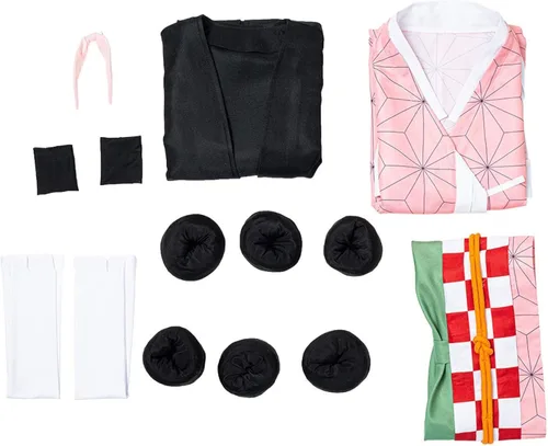 Vista 6 de Kamado Nezuko - Trajes de capa tipo kimono capa para niños disfraz de Halloween cárdigan trajes de cosplay