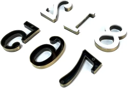 Vista 5 de Números de buzón de 2 pulgadas de aleación de zinc hueca, números de dirección de puerta 3D autoadhesivos para casa, apartamento, oficina, bronce