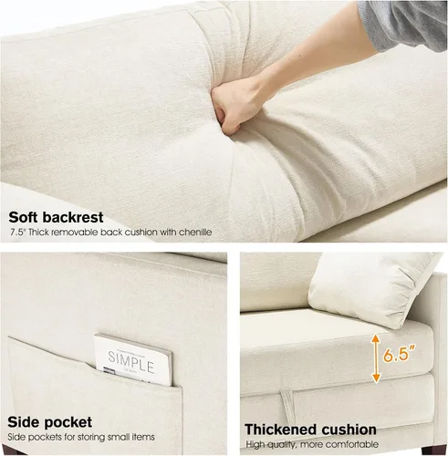 Vista 5 de Sofá cama loveseat de 51 pulgadas, sofá cama convertible de chenilla para espacios pequeños, sofá cama plegable con asiento profundo, 2 almohadas
