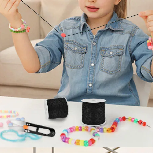 Vista 3 de TONIFUL Cordón de Nylon Negro de 1mm x 100 Yardas Cuerda de Satén para Hacer Pulseras y Joyas Cordón de Macramé Rattail Trim Collar a Granel Hilo
